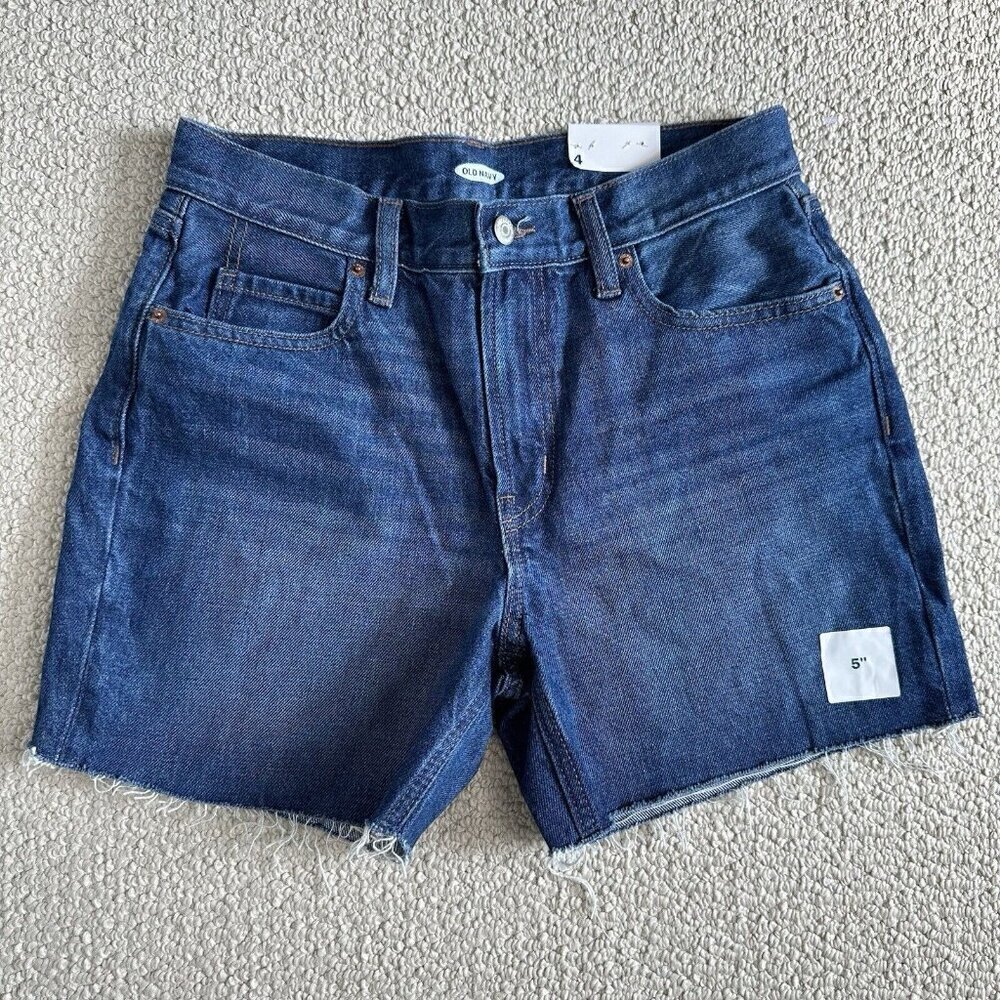 Old‎ Navy Dad Shorts Cut Off Raw Hem 5" Denim Shorts Size 4 Cotton